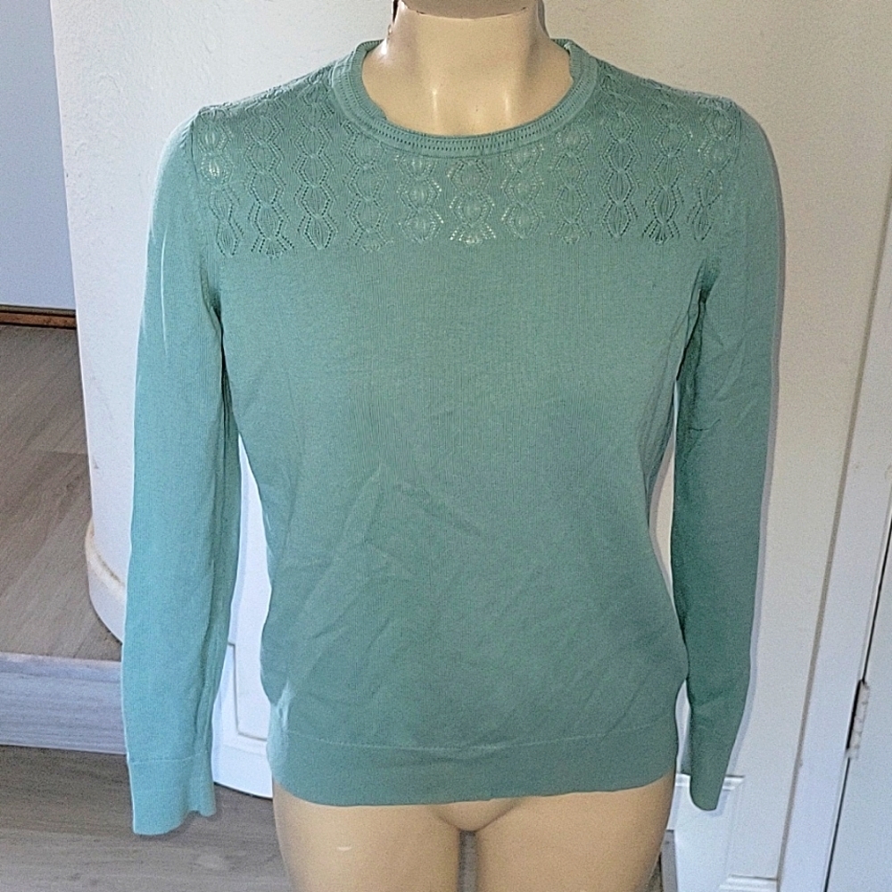 Banana Republic Womens‎ Medium Seafoam Green Pointelle Knit Crewneck Sweater M